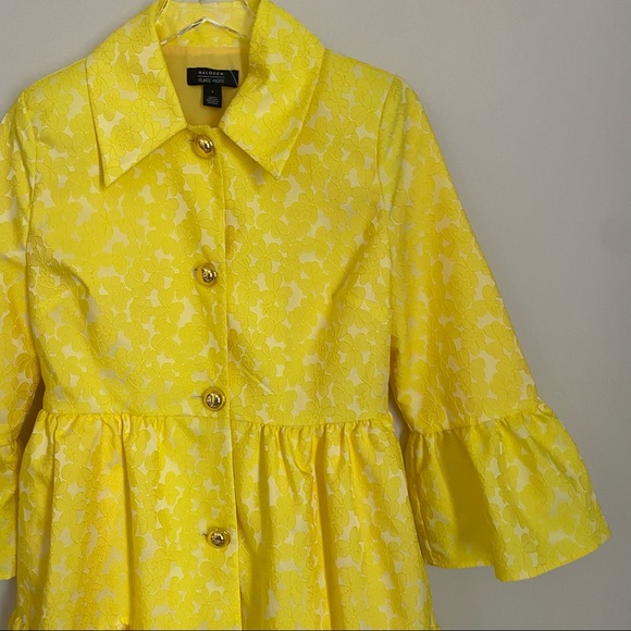 HALOGEN x ATLANTIC PACIFIC yellow lace peplum coat